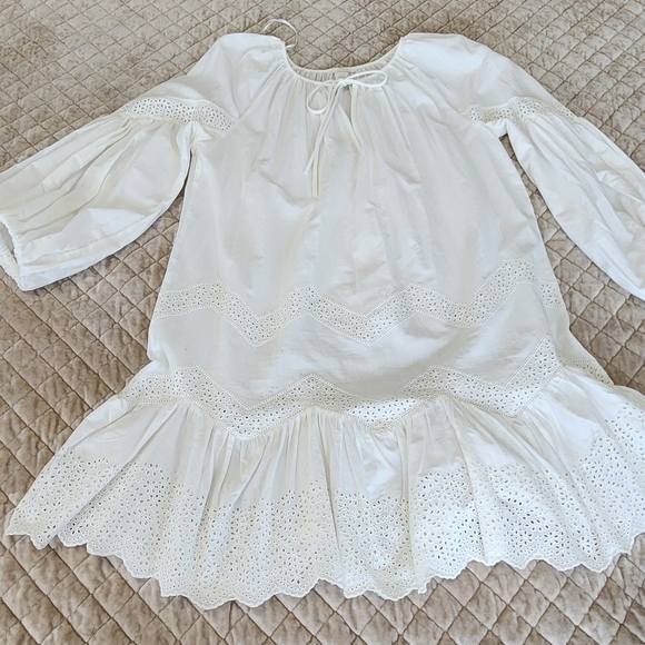White Eyelet Dress with Bell Sleeves - Picture 3 of 4